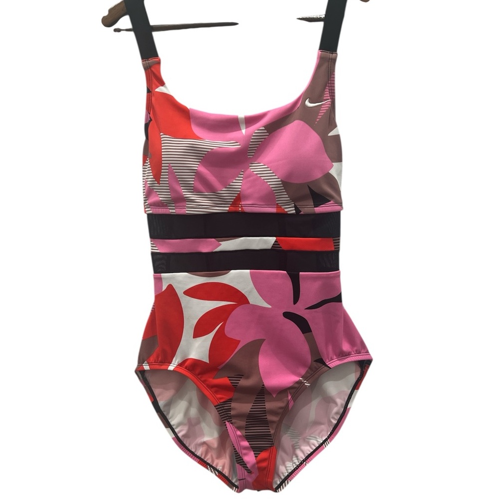 Nike Swim One-Piece Swimsuit Size L Floral Abstract Print Crossback MSRP $88